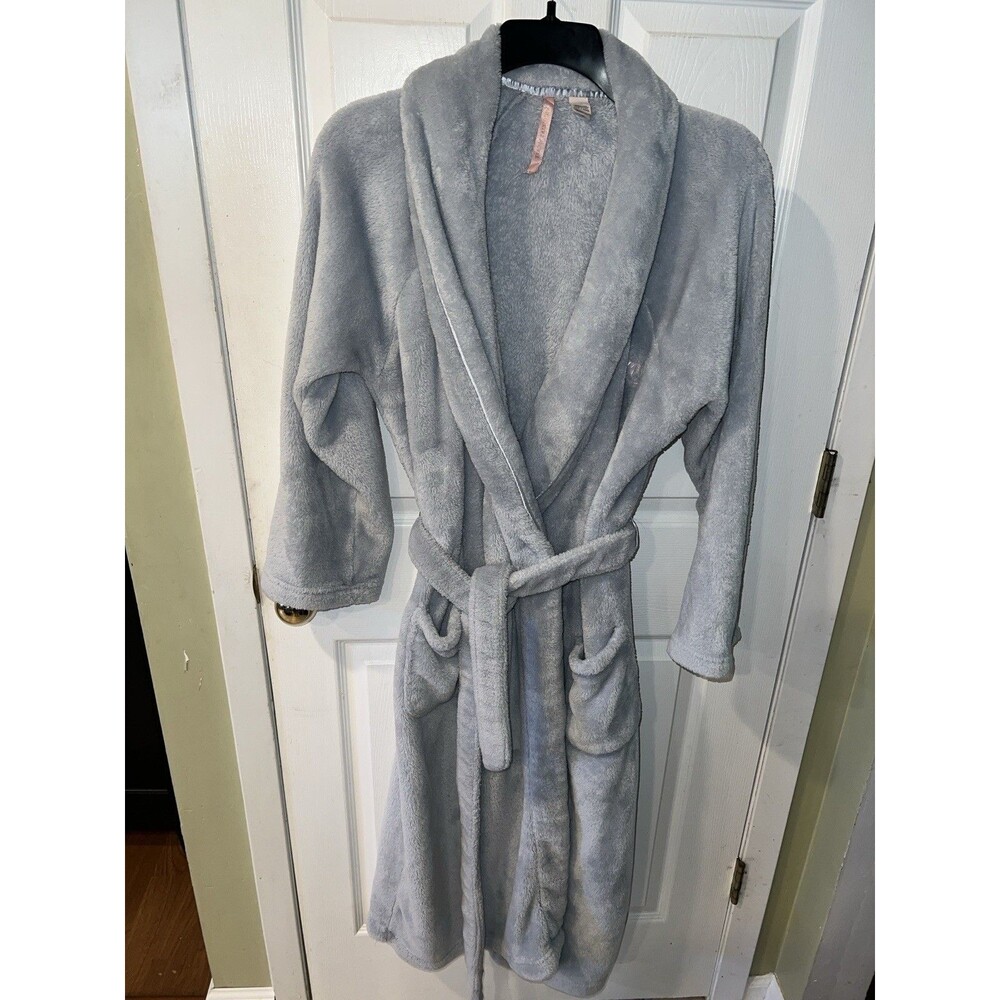 Victorias Secret Bath Robe Womens Sz M/L Blue Plush Cozy Lounge Warm Tie Front - Picture 12 of 12